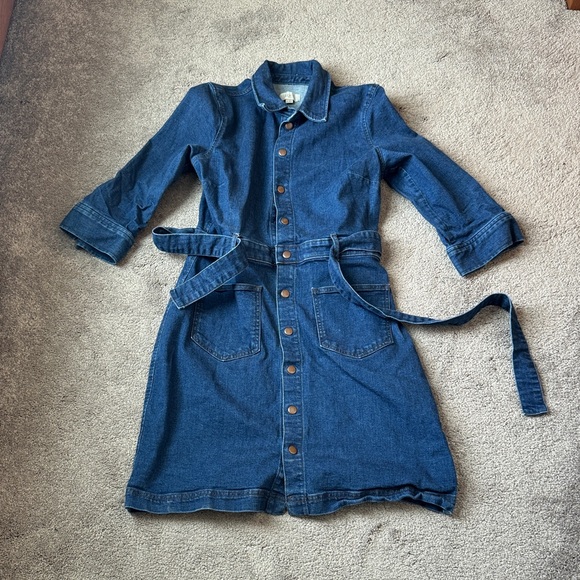 LOFT Dresses & Skirts - LOFT Blue Denim Shirt Dress Button Front Belted Pockets SIZE 10